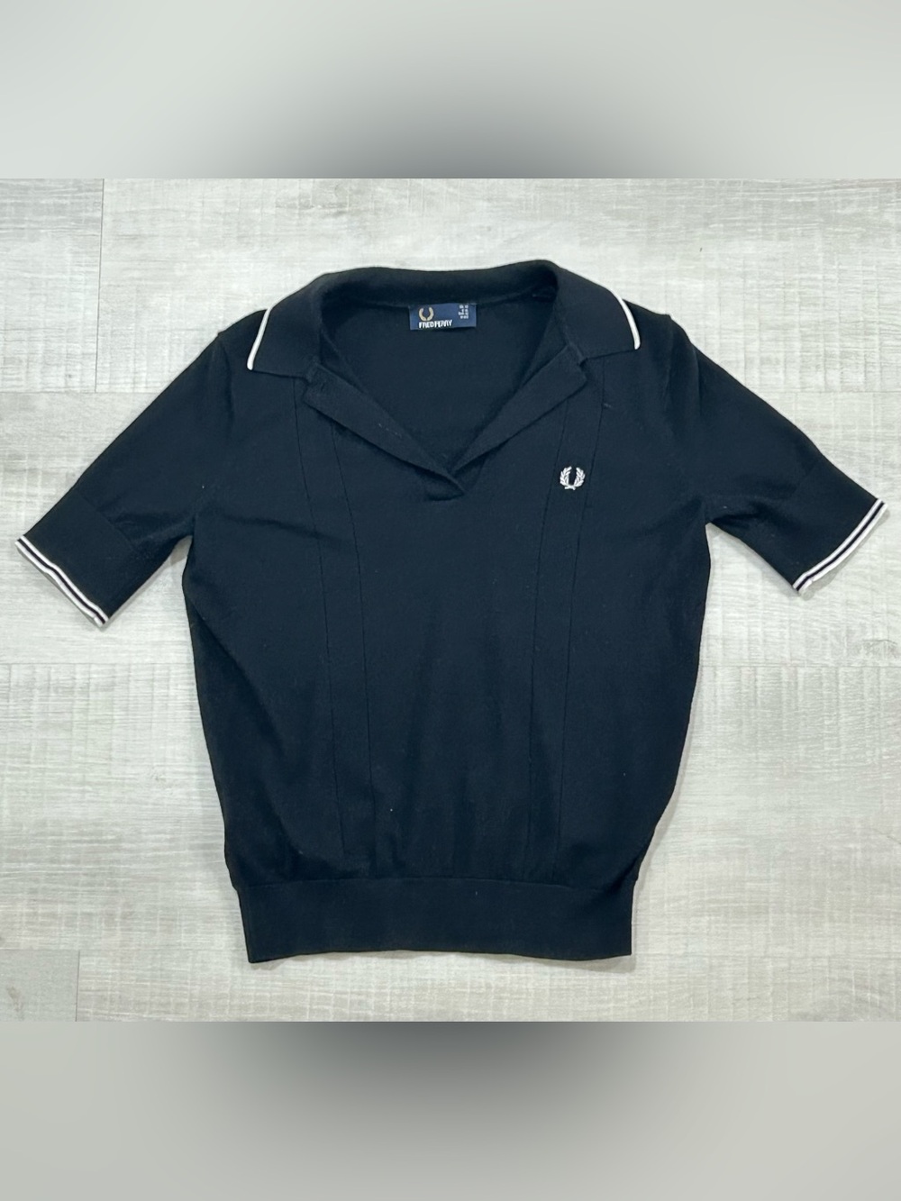 Fred Perry Black V-Neck Knit Polo with White Piping